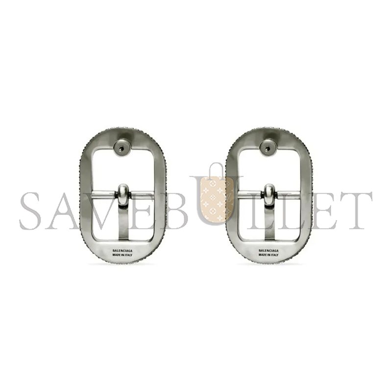 BALENCIAGA M CAGOLE BUCKLE EARRINGS IN METALLIC SILVER 742790TZ90V1407